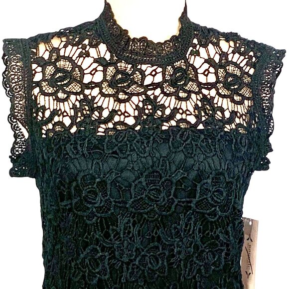 Elegant Black Crochet Lace Sheath Dress Nanette Lepore SZ 4 Classic Evening New - Picture 3 of 13